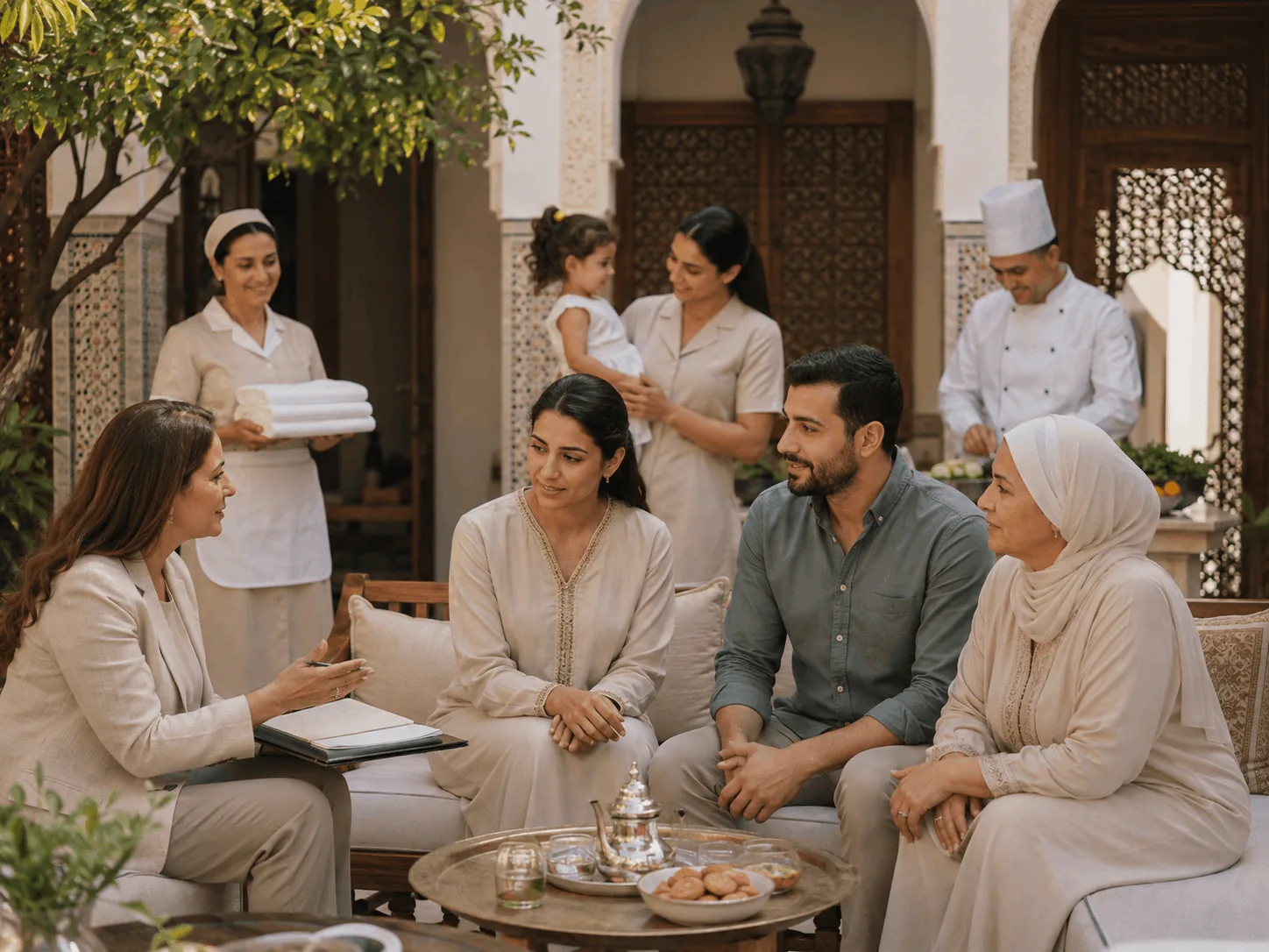 Personnel de maison HomeCrew rencontrant une famille